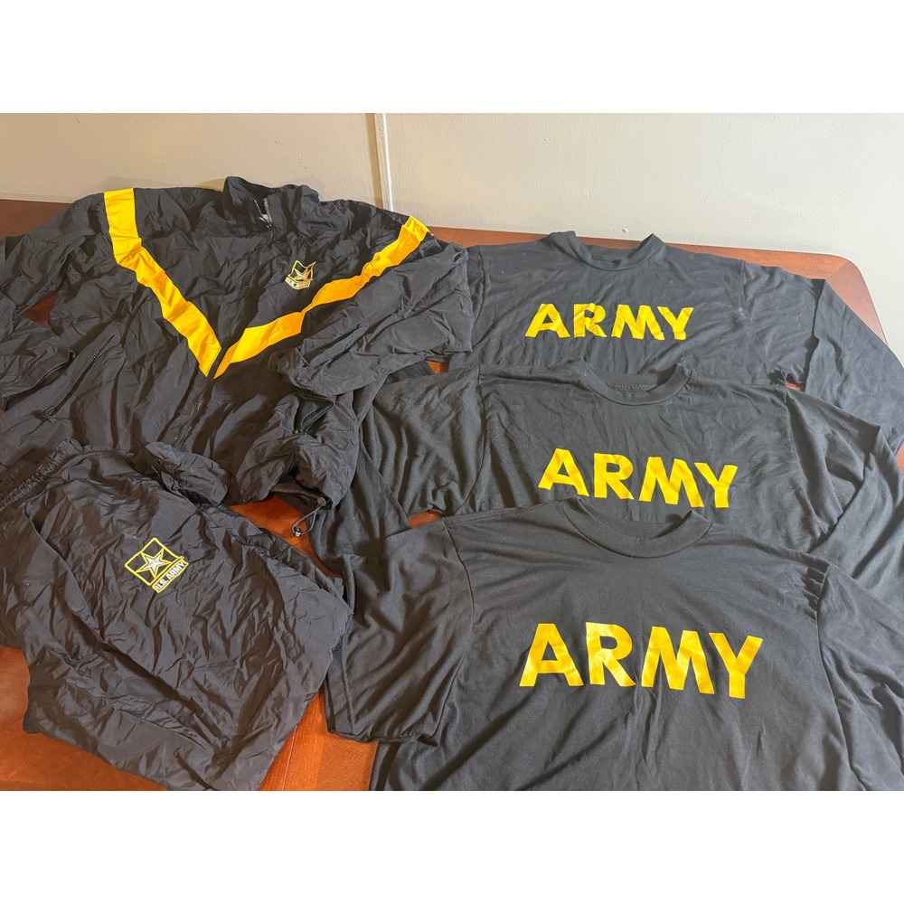 US Army APFU Physical Fitness Uniform Set Jacket Pants 3 Shirts Large Regular